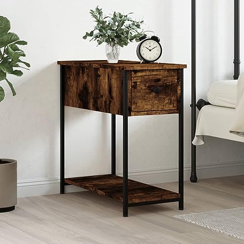 Higsose Nachttisch 30x60x60cm Räuchereiche,Holzwerksto ff,Eisen,Couchtisch Im Industrie-Design,Bedside Table,Kommode Schlafzimmer,Nachttisch Schmal,Wohnzimmer Regal,Beistelltisch