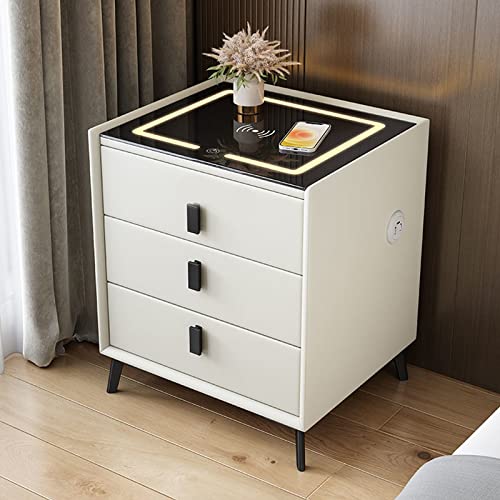 Smart Nachttisch mit kabellosem Aufladen, 3 Schubladen und integrierten Lichtern für modernen Komfort im Schlafzimmer