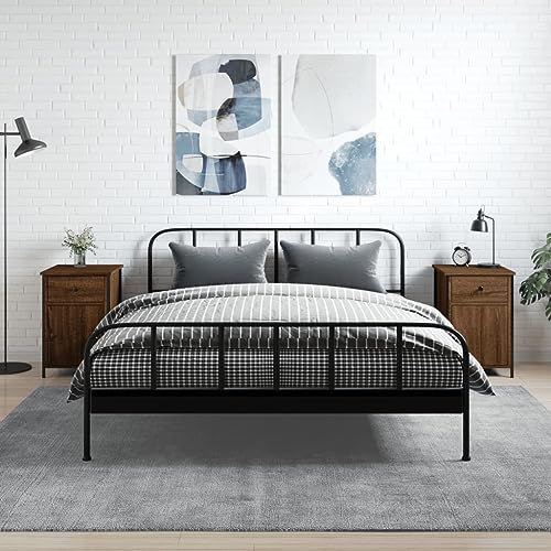HETFTJN Nachttisch 2er Set Braun Eichen-Optik 40x42x60 cm Holzwerkstoff mit Eisenrahmen Höhenverstellbare Beine Modernes Sideboard für Schlafzimmer Wohnzimmer und Flur
