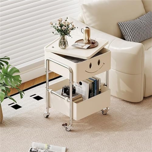 Rollbarer Beistelltisch aus Metall mit Stauraum, mobiler doppelschichtiger kreativer Beistelltisch, Nachttisch für den Heimbalkon, Mehrzweck