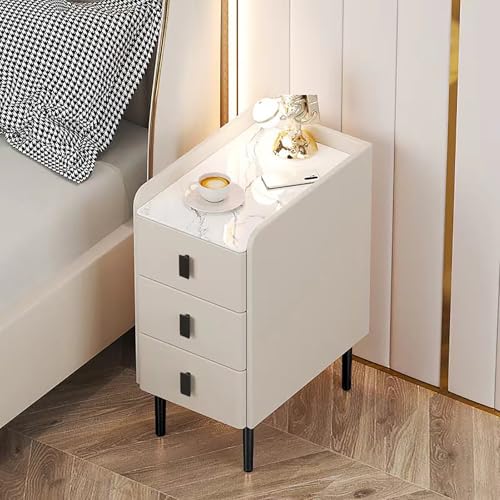 Moderner Nachttisch mit 3 Schubladen, Kunstleder und Massivholz, Metallbeine, stilvoller Nachttisch für Schlafzimmer, Wohnzimmer und Heimdekoration