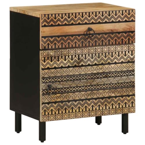 Myheimly Nachttisch Nachttische Nachtschrank Nachtkonsole Telefontisch Schwarz 50x33x60 cm Raues Mangoholz