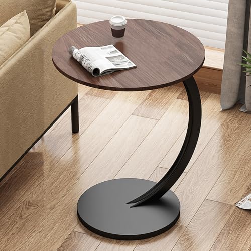 Nachttisch, C-förmiger Beistelltisch mit Rädern, kompakter Couchtisch, industrieller Nachttisch, mit Rollen aus Metallrahmen, für kleine Räume, Wohnzimmer, Schlafzimmer (Walnuss)