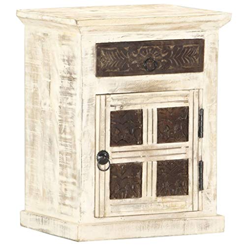 Vintage Mangoholz Bianco 40 x 30 x 50 cm, handgeschnitzter Trockner & Tür, klassisches Felldesign, glänzende Oberfläche für elegante Wohnkultur