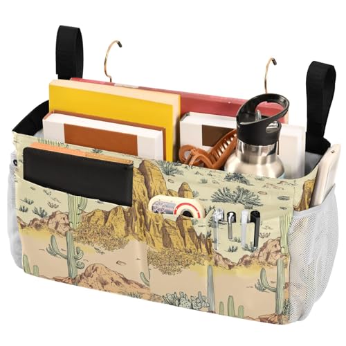 FRODOTGV Nachttisch-Organizer, Western-Cowboy-Sporen, Boho-Kaktus, tiefe Canyons, Schlafsaal, Betttasche für Bücher, Handys, Schlüssel, Wasserflasche