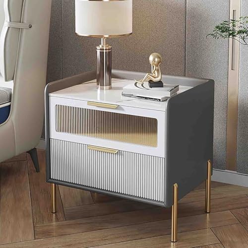 Smart Nachttisch mit 2 Schubladen, Kunstleder-Finish, Massivholzrahmen, kompakte Aufbewahrungslösung für Wohnzimmer und Schlafzimmer
