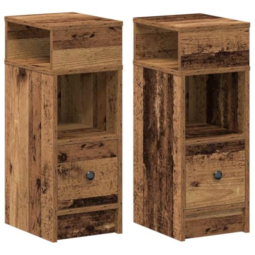 kangqiling Nachttische 2 Stück mit Schublade aus antikem Holz 25 x 31 x 66 cm, Braun, 858629