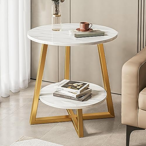 Runder Couchtisch - Metallrahmen Beistelltisch für Wohnzimmer, Schlafzimmer und Büro - Modernes Design, geeignet als kleines Sofa oder Nachttisch, 40 x 55 cm