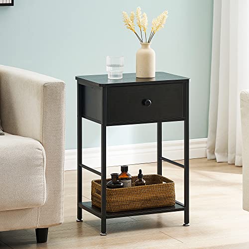 Niwugady Nachttisch Schwarz, Beistelltisch mit 1 offene Fächer, 40 * 30 * 60CM, Nachtkommode Nachtschrank für Boxspringbett, Platzsparender Nachttisch für Wohnzimmer Schlafzimmer