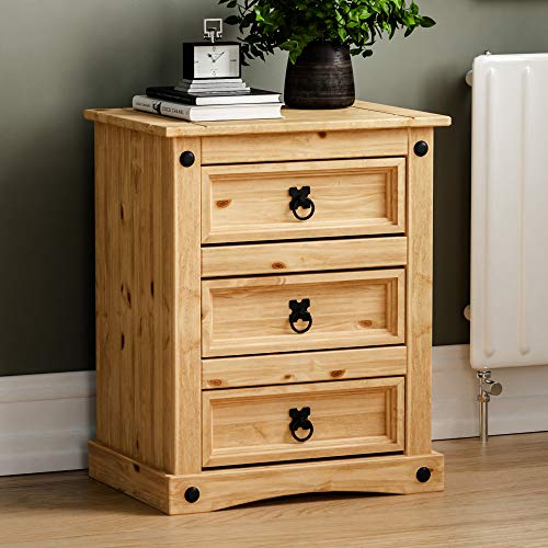 Amazon Marke - Movian Corona 3 Schubladen Nachttisch Distressed Waxed Solid Pine Tisch, Holz