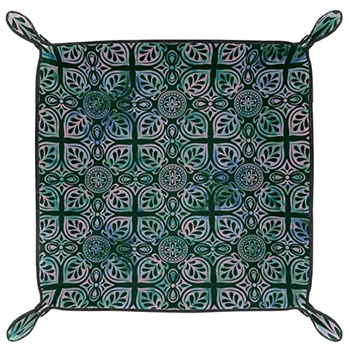 Valet-Tablett, Schreibtisch-Aufbewahrung s-Organizer, hochwertiges PU-Leder-Auffangtablett, Nachttisch-Waschtisch-Tab lett, Nachttisch-Caddy-Halter,B arocke Blumenkunst Vintage grüne Blätter