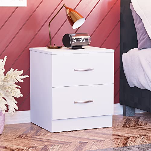 Vida Designs, weiß, 2 Schubladen mit Metallgriffen und  schienen, einzigartige Schubladenunterstützung gegen Verbiegen, Schlafzimmer Möbel Riano, 47 x 40 x 36 cm