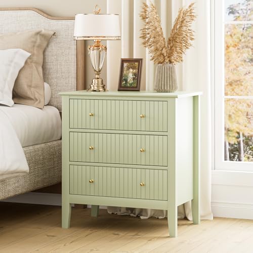 Apetaccat Nachttisch Groß mit 3 Schubladen, Holz Nachttisch, Nachtschrank mit Metallgriffen, Kommode für Schlafzimmer, Wohnzimmer & Flur