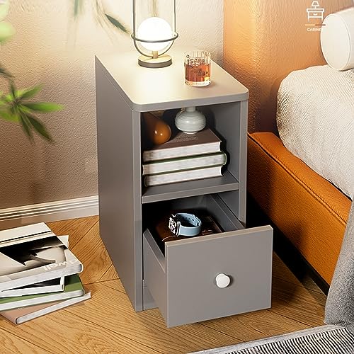 Moderner Nachttisch mit Stauraum, kompakter Nachttisch mit Schubladen, Schlichtes Design für Schlafzimmer und Wohnzimmer, multifunktionaler Stauraum für kleine Räume (Farbe: Silber)