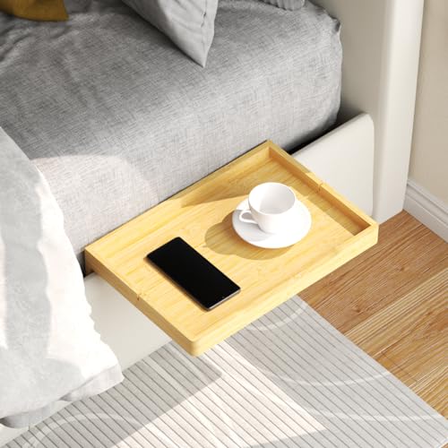 suptek Nachttischregal für Bett, Bettablage mit Kabelführung, Mini-Nachttisch zum Anklemmen, Schlitz für Handy, Bedside Regal für College-Schlafsaal, Bambus, NS001