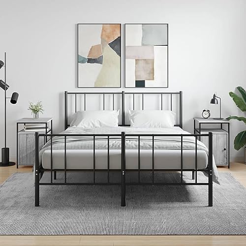 CongVVFV Nachttische 2 STK. Grau Sonoma 40x42x60 cm Holzwerkstoff mit Eisenrahmen und verstellbaren Beinen, Beistelltisch mit Stauraum für Wohnzimmer und Schlafzimmer, langlebiges