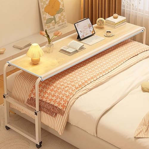 Mobiler Betttisch mit Rollen, höhenverstellbar, für King-Size-Betten, rollbarer Nachttisch, vielseitiger Überbett-Arbeitsplatz, perfekt für Zuhause und Krankenhaus