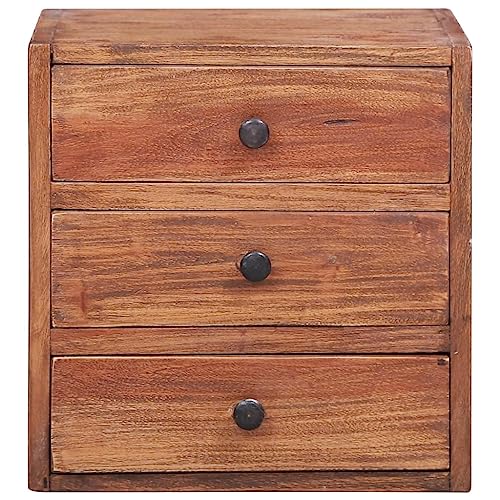 Eleganz Nachttisch mit 3 Schubladen aus recyceltem Massivholz, 35x25x35 cm, Altholz-Optik - Perfekt für kleine Räume und nachhaltiges Wohnen
