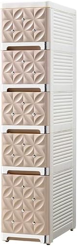 SHANYAYALI Aufbewahrungskörbe, 20 cm erhöhter, gesteppter Aufbewahrungsschrank, Schubladentyp, Kunststoff, Küchenspind, Nachttisch, Badezimmer-Regal (Khaki – Silber, 5 Ebenen)