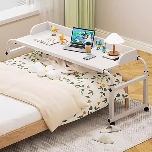 Verstellbarer mobiler Nachttisch mit Rollen und Höhe, rollbarer Laptopwagen mit Lebensmitteltablett, Schreibtisch, tragbarer medizinischer Tisch für Zuhause oder Krankenhaus (Farbe: Weiß)