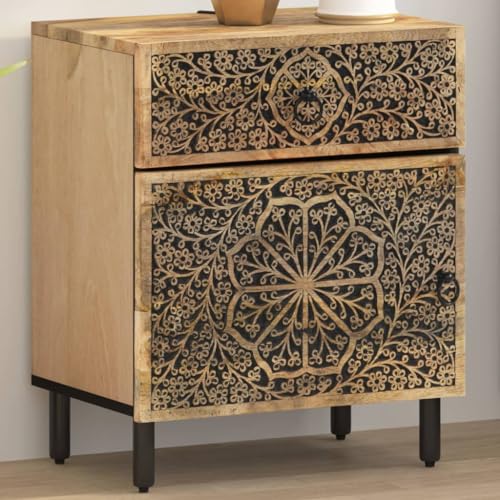 SDWEHO7 Nachttisch mit Schublade und Ablageflächen, Beistelltisch für Wohnzimmer Schlafzimmer, 50x33x60 cm Massivholz Mango Braun
