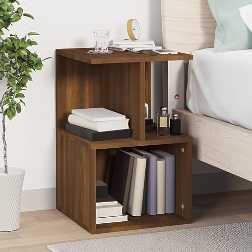 GeenYuu Nachttisch Braun Eichen-Optik, 35x35x55 cm Holzwerkstoff, moderner Bett Nachttisch mit offenem Stauraum, Stabiler Schlafzimmer Beistelltisch für Bücher und Deko