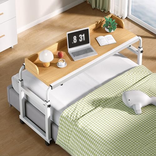 Computerwagen mit Rollen - Verstellbarer über Betttisch Krankenhaustisch mit Getränkehalter für Wohnzimmer - Höhenverstellbar