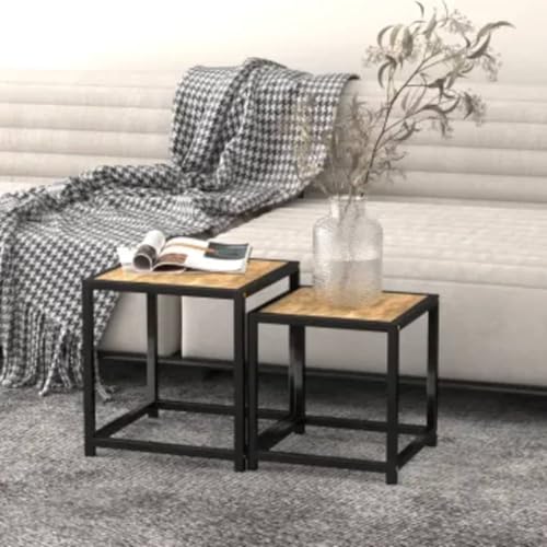 Owoxanthellate Beistelltisch Set Schwarz Gelb 37/33 cm Couchtische Industrie-Look aus MDF und Stahl Modernes Design Robust und Langlebig für Wohnzimmer Schlafzimmer Flur Lieferung 2er Set