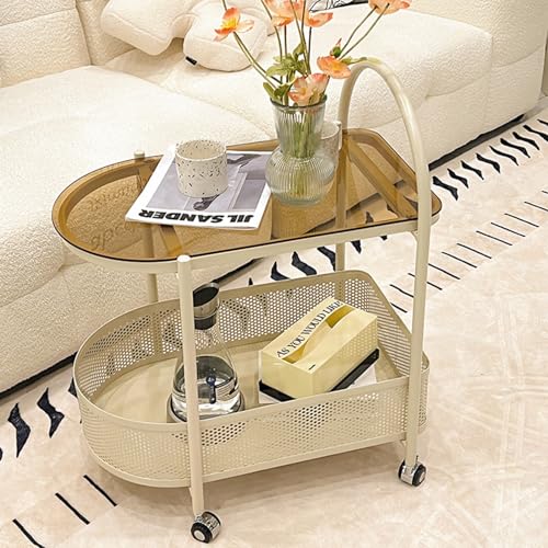 Moderner Beistelltisch mit Rollen und Ablagen für kleine Räume, perfekt für Schlafzimmer, Wohnzimmer, Gästezimmer, Couch oder Büro, Bianco-Finish