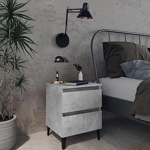 Qnhdfrt Betongrauer Nachttisch Holzwerkstoff 40x35x50 cm mit Zwei Schubladen und Metallbeinen Industrial Design für Schlafzimmer