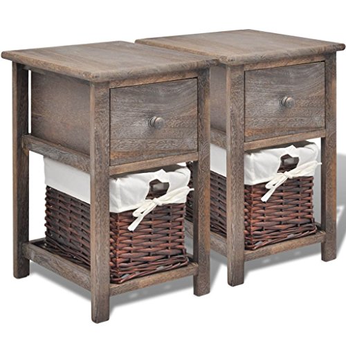 yorten 2 Stücke Schränkchen Holz Beistelltisch Telefontisch 1 Schublade 1 Korb 28 x 31 x 45 cm (B x T x H) Braun