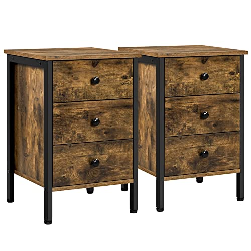 Yaheetech 2er Set Nachttisch Nachtschrank Nachtkommode für Boxspringbett Beistelltisch Sofatisch mit 3 Schublade, 40 x 40 x 61 cm, Industrie-Design
