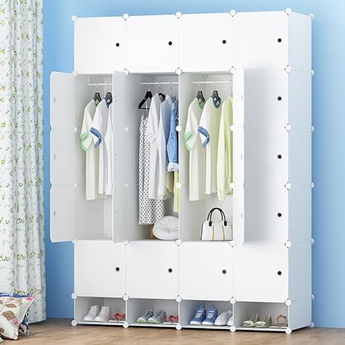 Faltbarer tragbarer Kleiderschrank, Kunststoff, Schuhregal, Würfel, Schrank-Organizer, Weiß