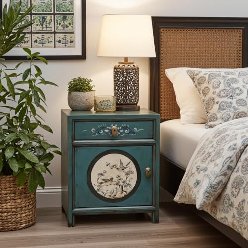 OPIUM OUTLET Nachtkästchen Nachttisch Nachtkommode Nachtschrank Nachtschränkchen Vintage Shabby-chic antik (Design 10)