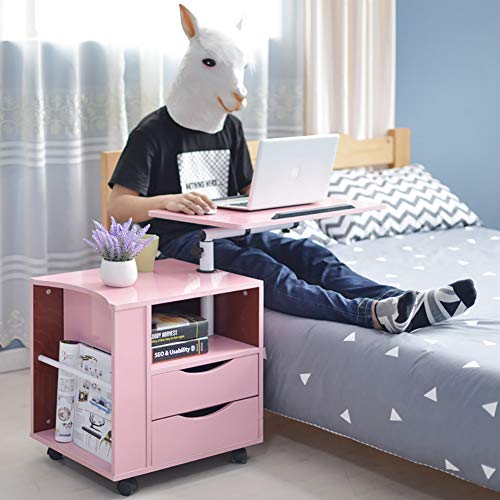 FHSLKXIM Nachttisch Mit 4 Ebenen, Beistelltisch-Kommode Mit 2 Schubladen Für Schlafzimmer Und Wohnzimmer, Nachttisch Mit Drehbarem Regal, Pink
