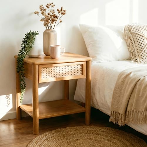 IDIMEX Nachtkommode CEFIRA mit Schublade Ablagefach, Eiche Finish   Nachttisch aus Massivholz, Nachtschrank mit, Kleine Kommode ideal für das Schlafzimmer