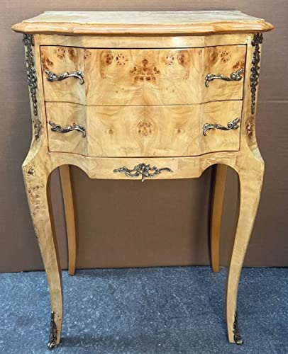 Casa Padrino Barock Kommode Vogelaugen Ahorn - Handgefertigte Massivholz Nachtkommode im Barockstil - Antik Stil Nachttisch - Beistelltisch mit 2 Schubladen - Handgefertigte Barock Möbel