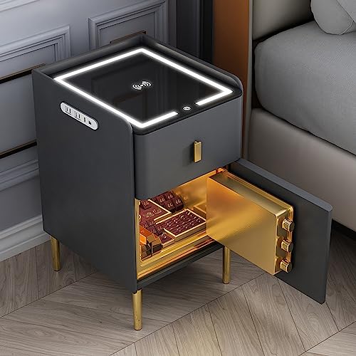 XMDEUR Moderner intelligenter Nachttisch mit kabelloser Aufladung und USB-Aufladung, Safe, LED-Beleuchtung, Hochglanz-Nachttisch für Schlafzimmer, Wohnzimmer, Büro, Multifunktionsmöbel mit technisc