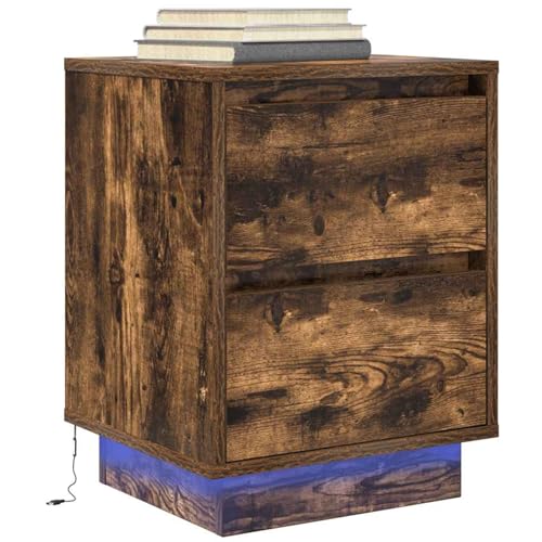 Homgoday Nachtkonsole | Holzwerkstoff | 2 Schubladen | USB Anschluss | R?uchereiche | 38x34x50 cm Model861291