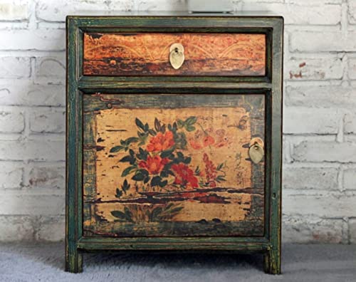 OPIUM OUTLET Asiatischer Nachttisch Nachtkommode Nachtschrank Kommode Schrank chinesisch orientalisch Vintage Shabby-chic grün bunt