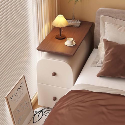 KaBuea Schmaler, Kleiner Nachttisch mit 2 Schubladen, Massivholz und kratzfestes Kunstleder, Keine Montage erforderlich, ideal for Schlafzimmer, Gästezimmer und kleine Räume(30cm)