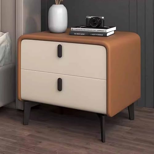 KaBuea Kompakter Nachttisch mit Stauraum – Massivholz + Kunstleder, 2 Schubladen mit Metallgriffen, Keine Montage erforderlich