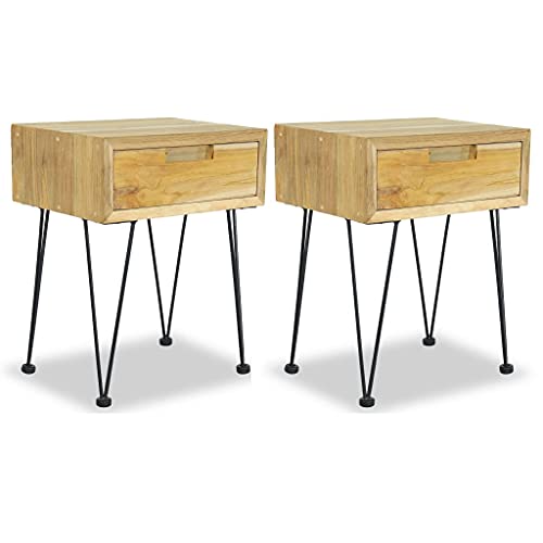 Myheimly Nachttische Nachttisch Nachtschrank Nachtkonsole Telefontisch 2 STK. 40x30x50 cm Teak Massivholz