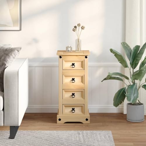 Nachttisch Corona 35x32,5x74 cm Massivholz Kiefer Sideboard Wohnzimmer Beistelltisch Konsolentisch Nachttischschrank für Gästezimmer Wohnzimmer Schlafzimmer Hotel