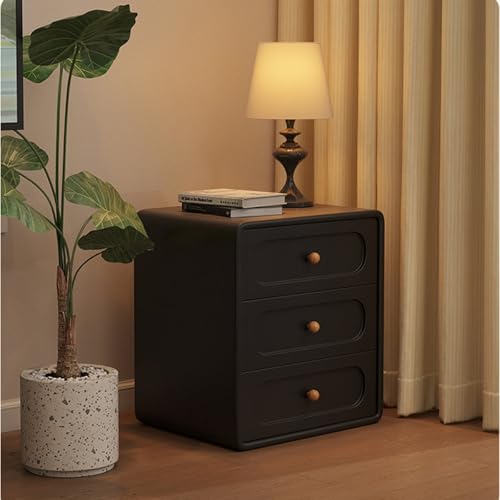 Nachttisch aus Holz, schwarzer Nachttischschrank for Schlafzimmer, dreischichtiger Schrank(50 * 40 * 55cm)