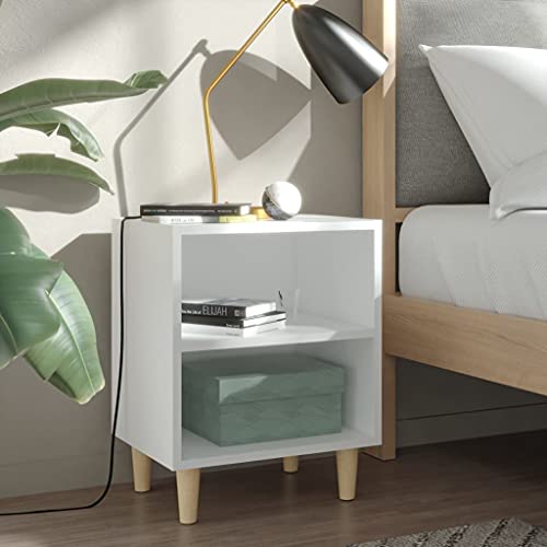 Qnhdfrt Weiße Nachttische mit Massivholz-Beinen Set von 2 STK. 40x30x50 cm Skandinavisches Design Stabiles Möbel mit Zwei Ablagen für Schlafzimmer