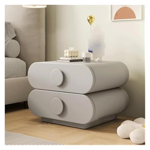 GddOGUK Nachttische, 360° drehbarer Nachttisch mit 2 Schubladen, Leichter Luxus-Nachttisch, Leder-Beistelltisch for Zuhause, platzsparender Nachttisch(Gris,40cm)