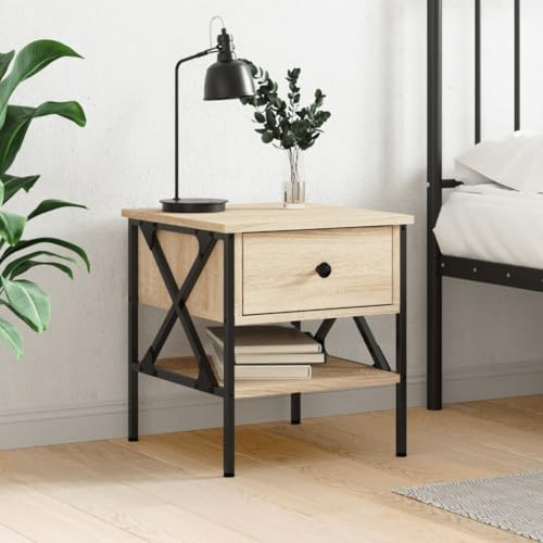Fasba Nachttisch Sonoma-Eiche 40x42x45 cm Holzwerkstoff, Beistelltisch mit viel Stauraum, Nachtschrank, Nachtkommode, Nachtkonsole