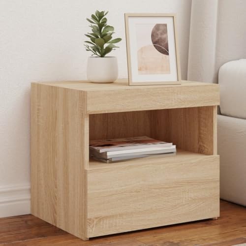 Gecheer Nachttische mit LED-Leuchten 2 STK. Sonoma Eiche 50x40x45 cm, Nachtschrank Nachtkonsole Nachtkommode Schlafzimmer Schrank Kommode