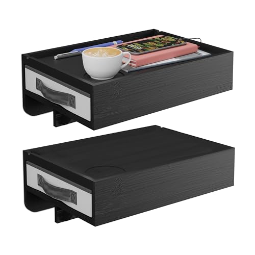 Relaxdays Nachttisch klemmbar, 2er Set, Bambus, HxBxT: 14 x 37 x 26,5 cm, Schublade, Bettablage zum Einhängen, schwarz